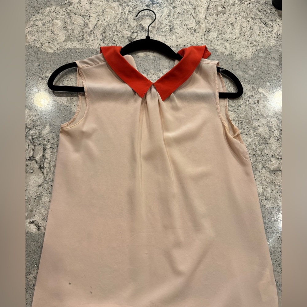 Kate Spade sheer pink top with red Peter Pan collar